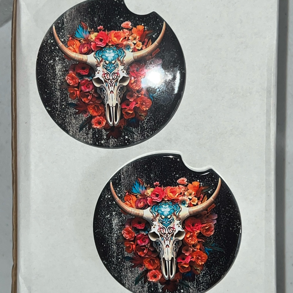 Set of 2 ceramic car coasters Boho